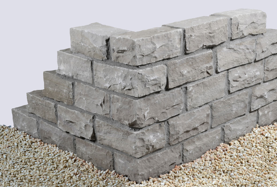 Quarzsand Mauerstein 15x20x30-50 cm grau