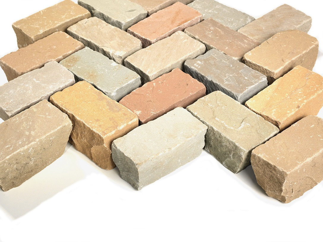 Neues Quarz-Sand Bauernpflaster 6x12x5-7 cm bunt