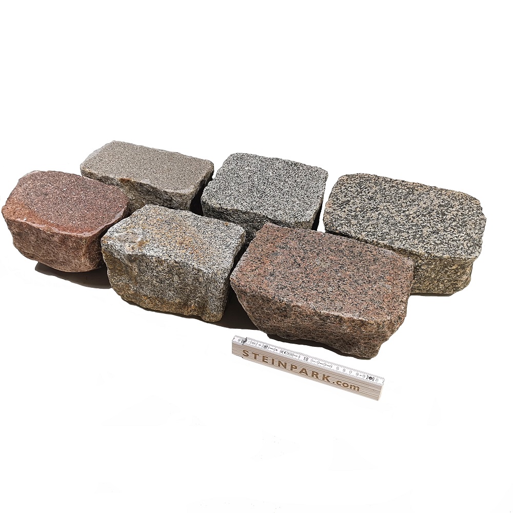 Edel Granit Pflasterplatte 12-13 cm rot-bunt